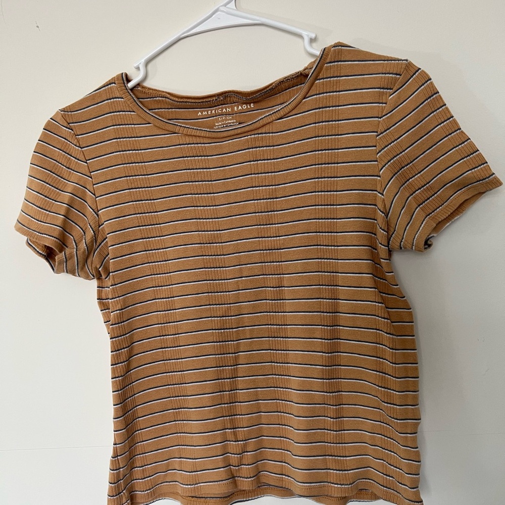American Eagle Outfitters Brown Tan Ribbed Crop Tee
